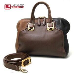 FENDI Chameleon Bag Shoulder Handbag Brown Leather